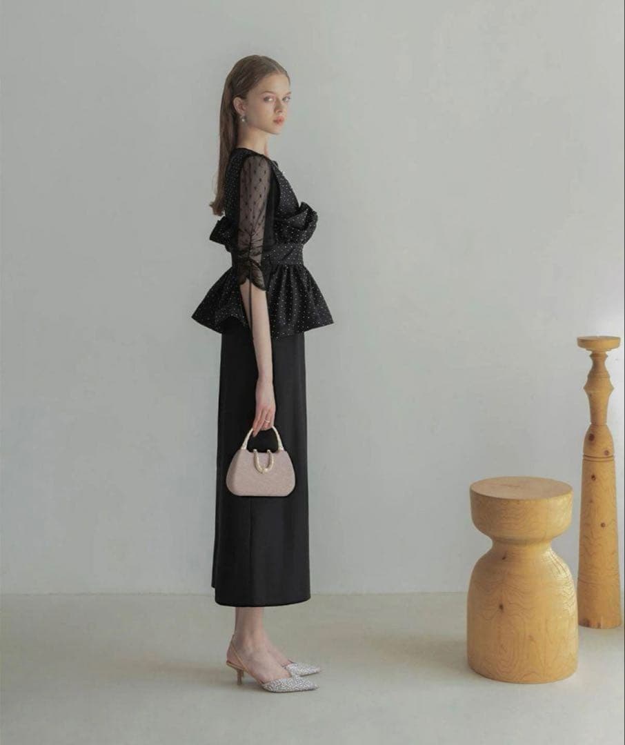 【新品タグ付】レジャ 黒　ドットペプラムチュールドレス　オケージョン　結婚式