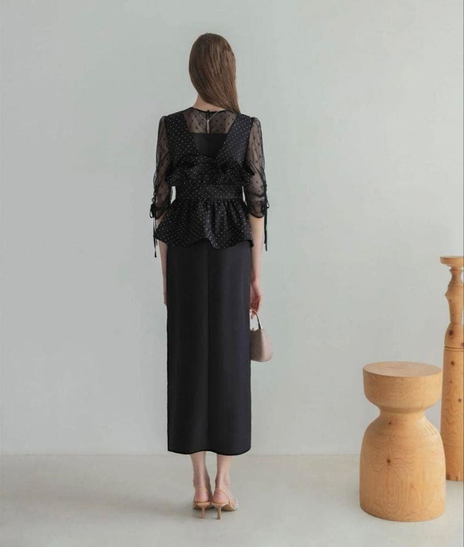 【新品タグ付】レジャ 黒　ドットペプラムチュールドレス　オケージョン　結婚式