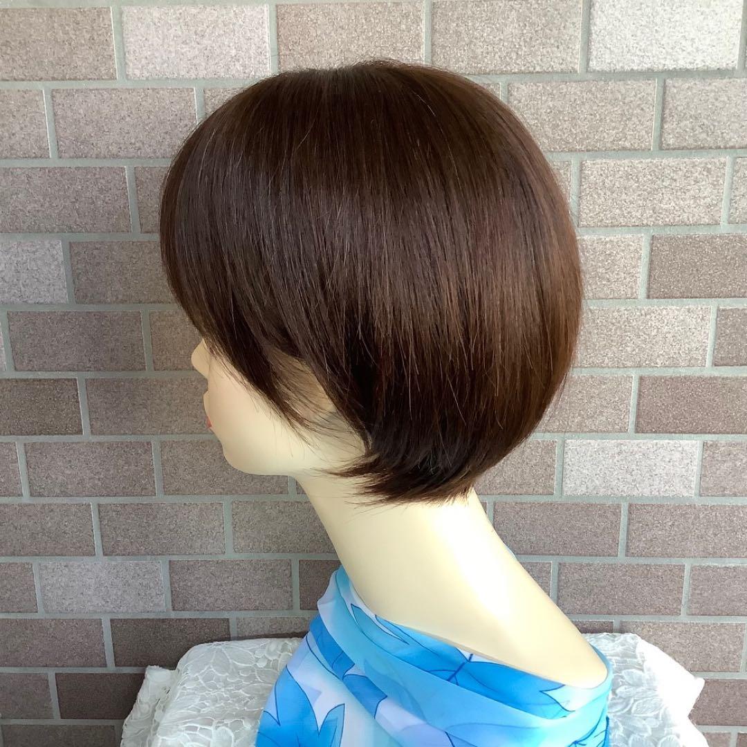 人毛100% 手植え医療用 フルウィッグ ウィッグ ショート ブラウン 3D前髪