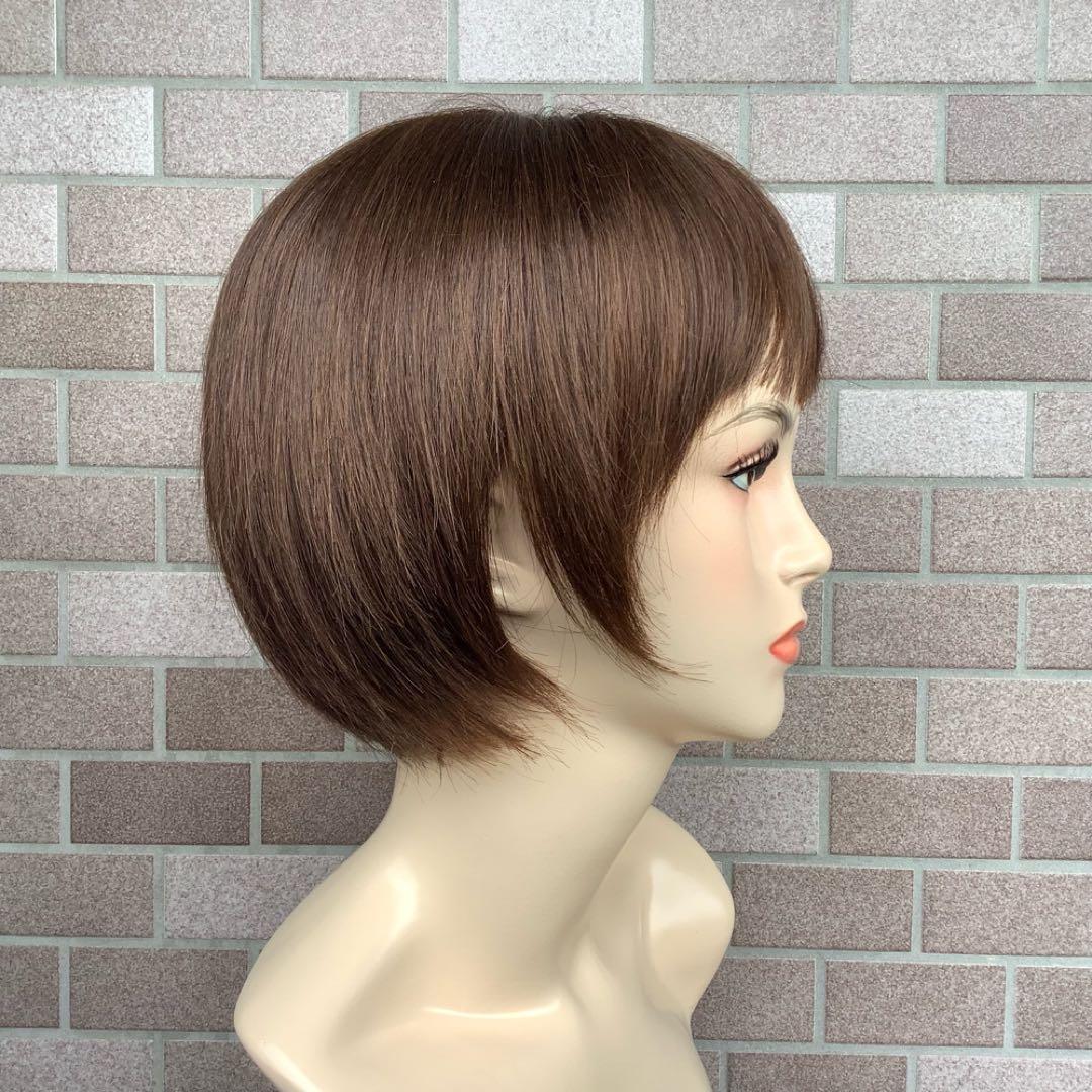 人毛100% 手植え医療用 フルウィッグ ウィッグ ショート ブラウン 3D前髪