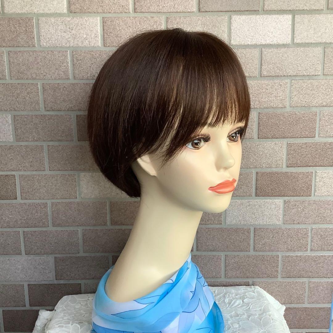 人毛100% 手植え医療用 フルウィッグ ウィッグ ショート ブラウン 3D前髪