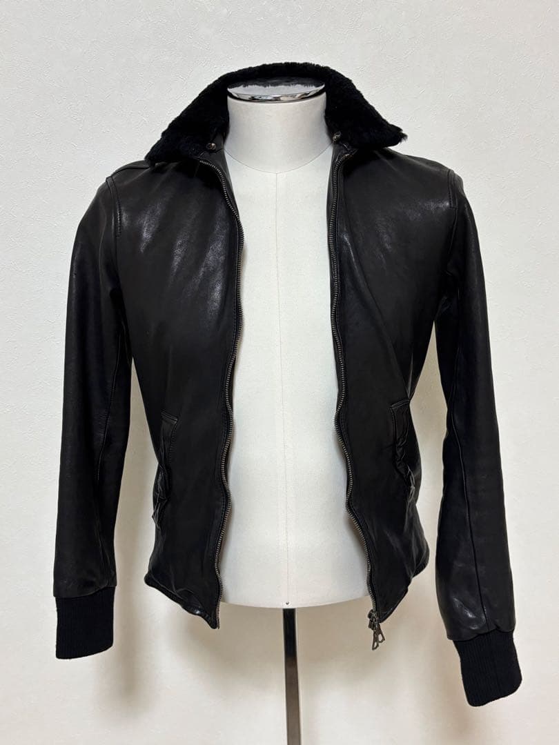 FAKTOR ホースレザー 襟ボア ライダース ホースレザー S BLACK 黒