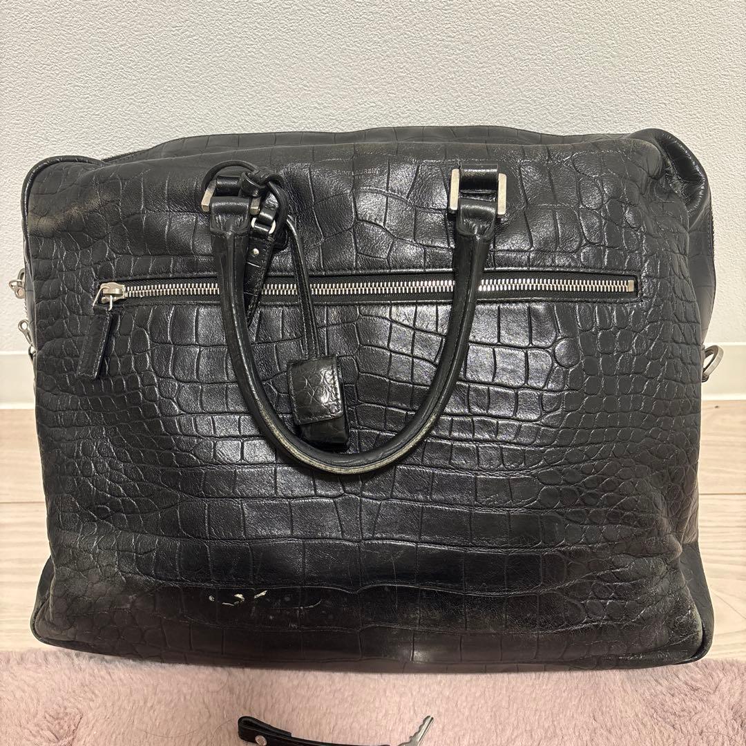 ビジネスバッグ クロコ 黒 サンローラン saint laurent ブラック