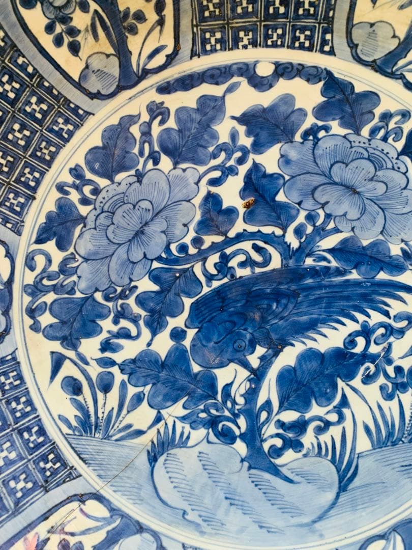 中国明時代花鳥文様 平皿 直径約46cm(phuonganh05206)