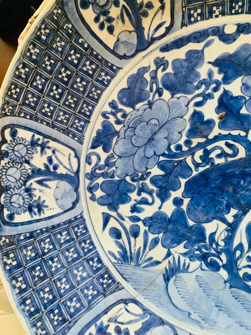 中国明時代花鳥文様 平皿 直径約46cm(phuonganh05206)