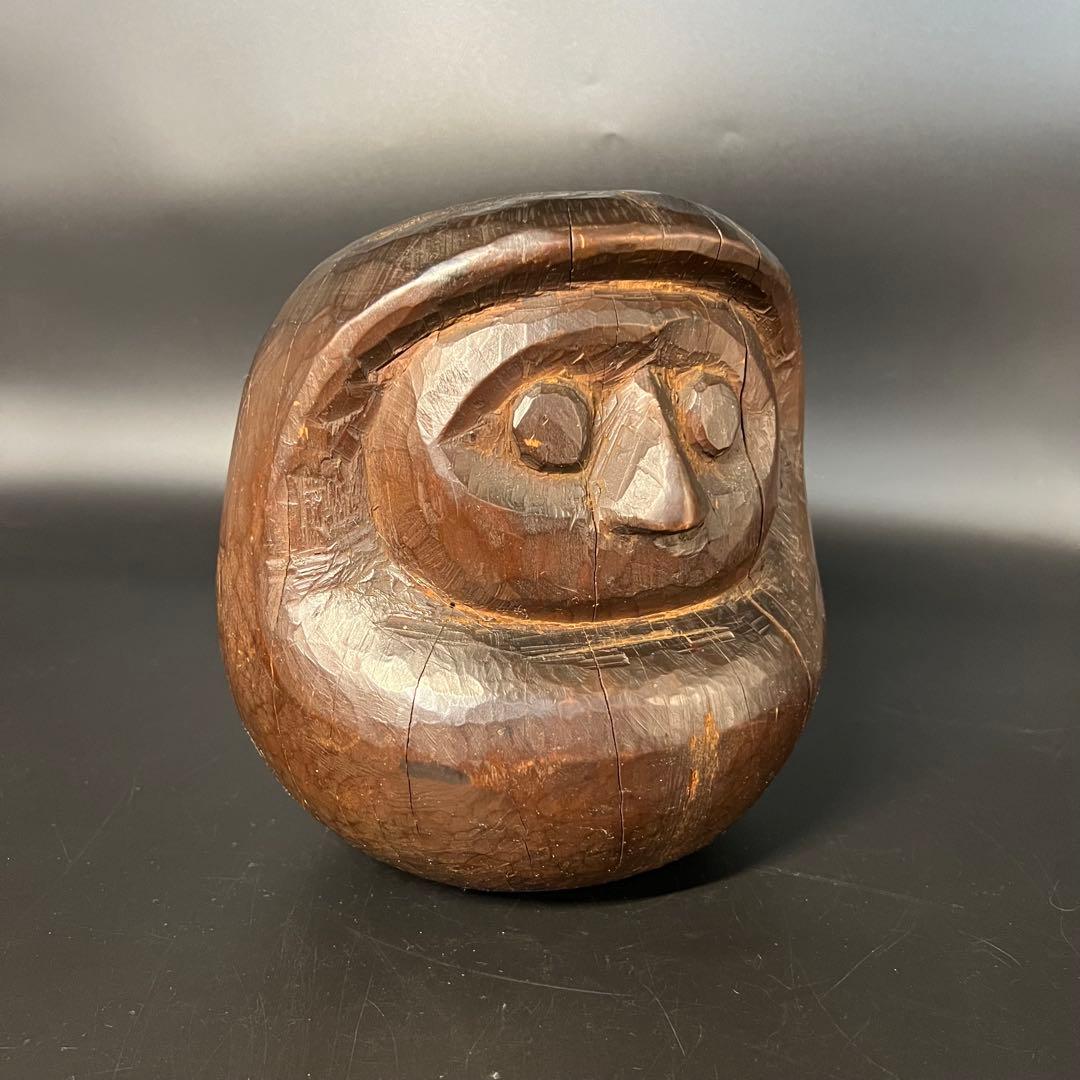 ◎古道具 庵々◎木彫 だるま 木型20cm◎張子型◎江戸時代郷土玩具古民具置物