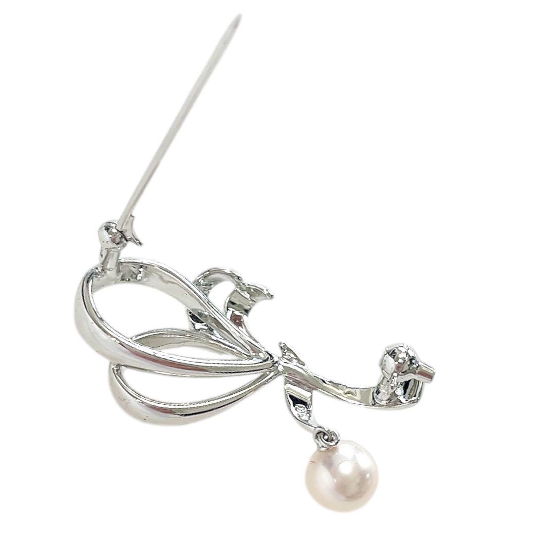 【極美品】MIKIMOTO ブローチ アコヤ真珠 スイングデザイン リボン