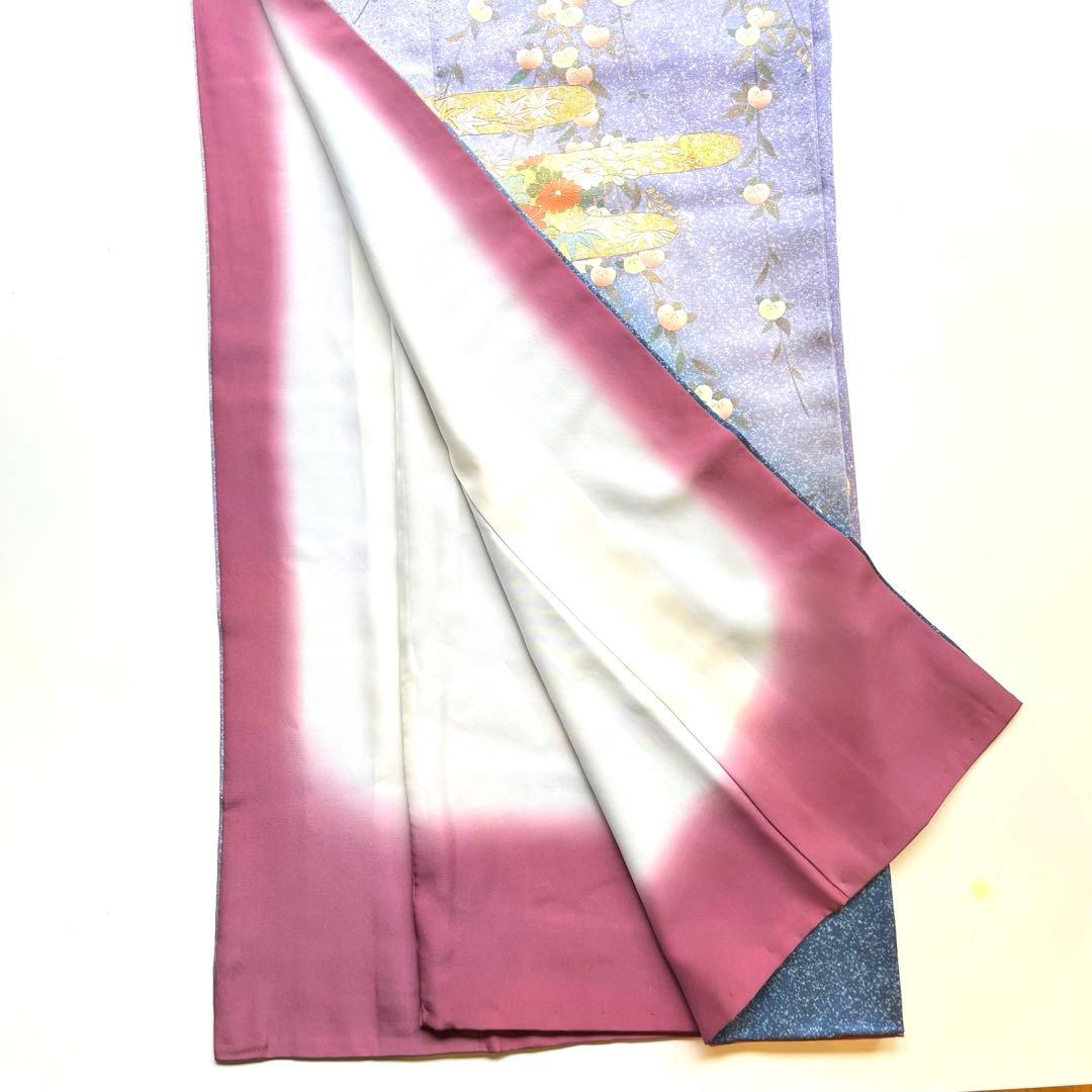 薄紫色の花柄京友禅訪問着・花柄刺繍帯・帯揚げ・帯締め・長じゅばんフルセット