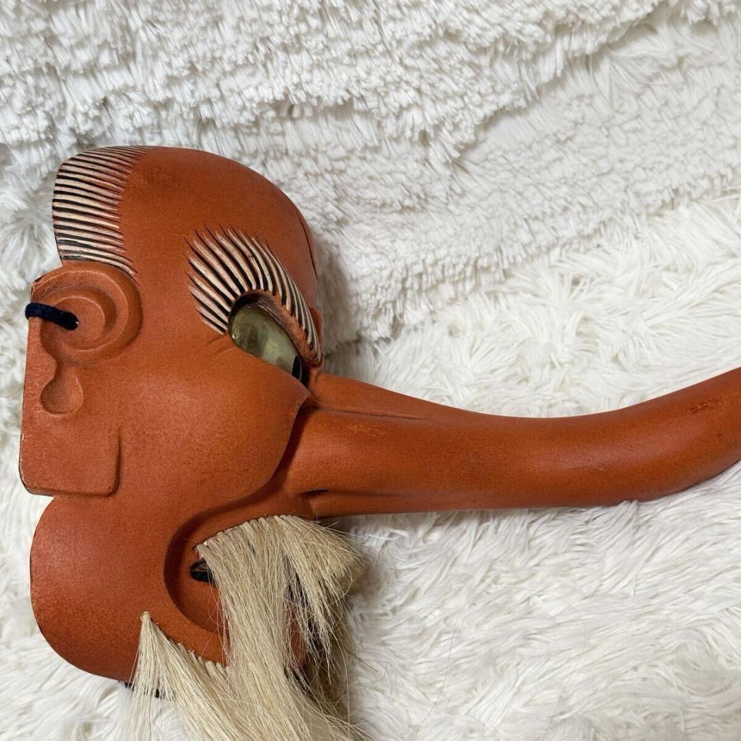 【希少・共箱付】能面士　森崎夢我作　木彫 天狗面　平成十年作　天然毛　能面