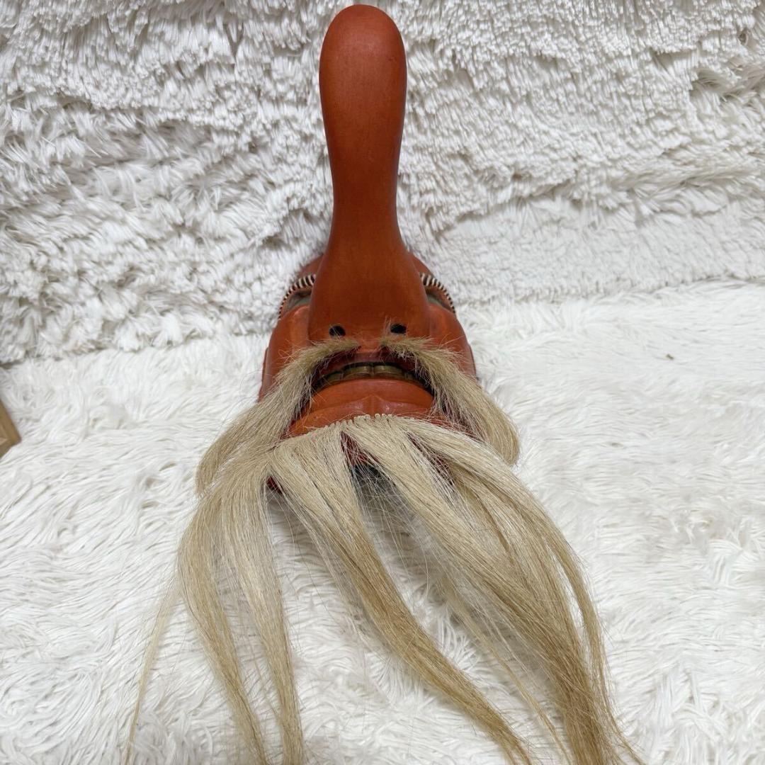 【希少・共箱付】能面士　森崎夢我作　木彫 天狗面　平成十年作　天然毛　能面