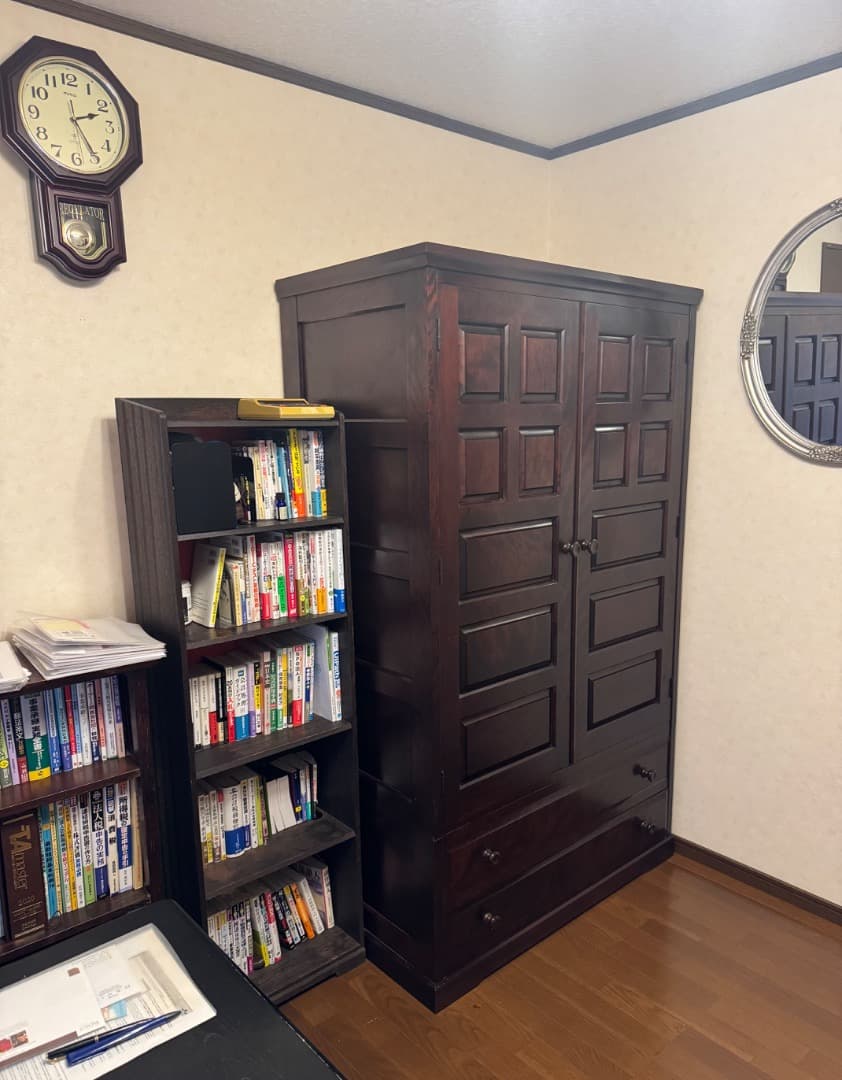 【重厚無垢調】大型 木製ワードローブ 洋服タンス 引き出し付き ダークブラウン