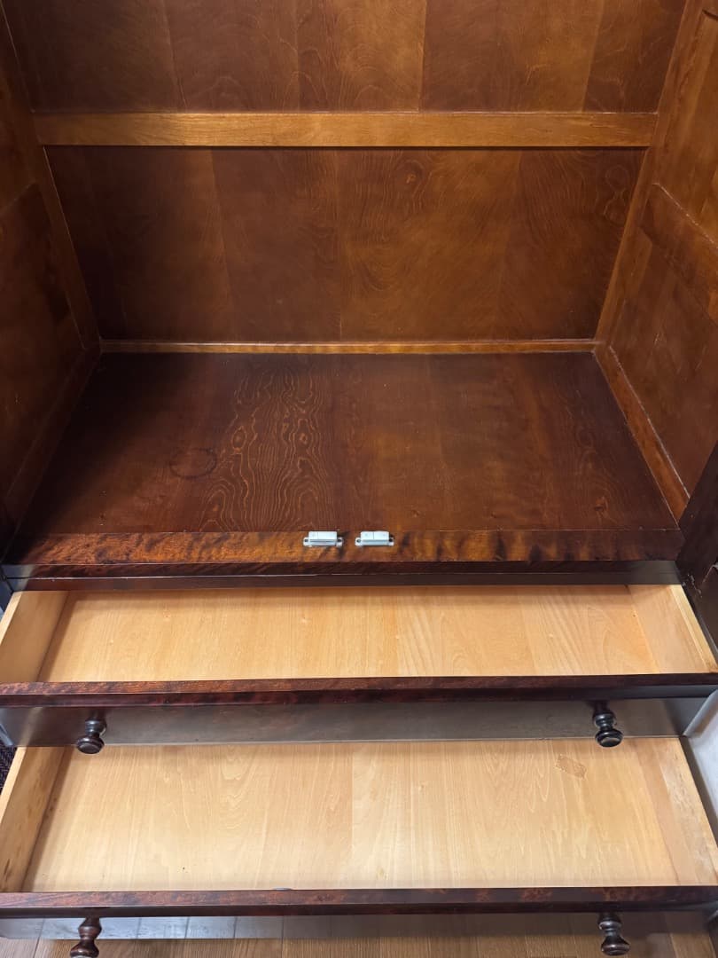 【重厚無垢調】大型 木製ワードローブ 洋服タンス 引き出し付き ダークブラウン