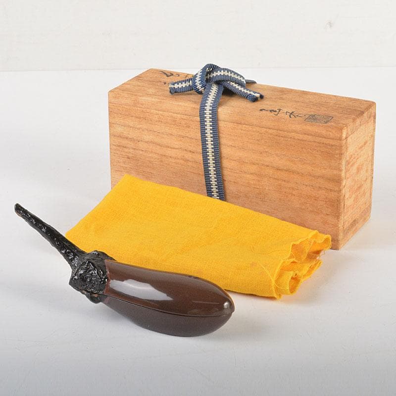 茶道具　輪島塗名工　細川幽斎造　茄子香合　共箱　V　6825