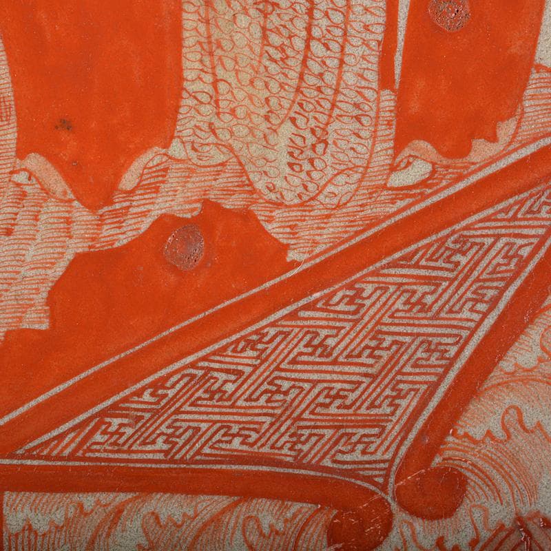 九谷焼　古九谷　赤絵　人物文　大皿　飾皿　角福銘　直径約36cm　MR7218B