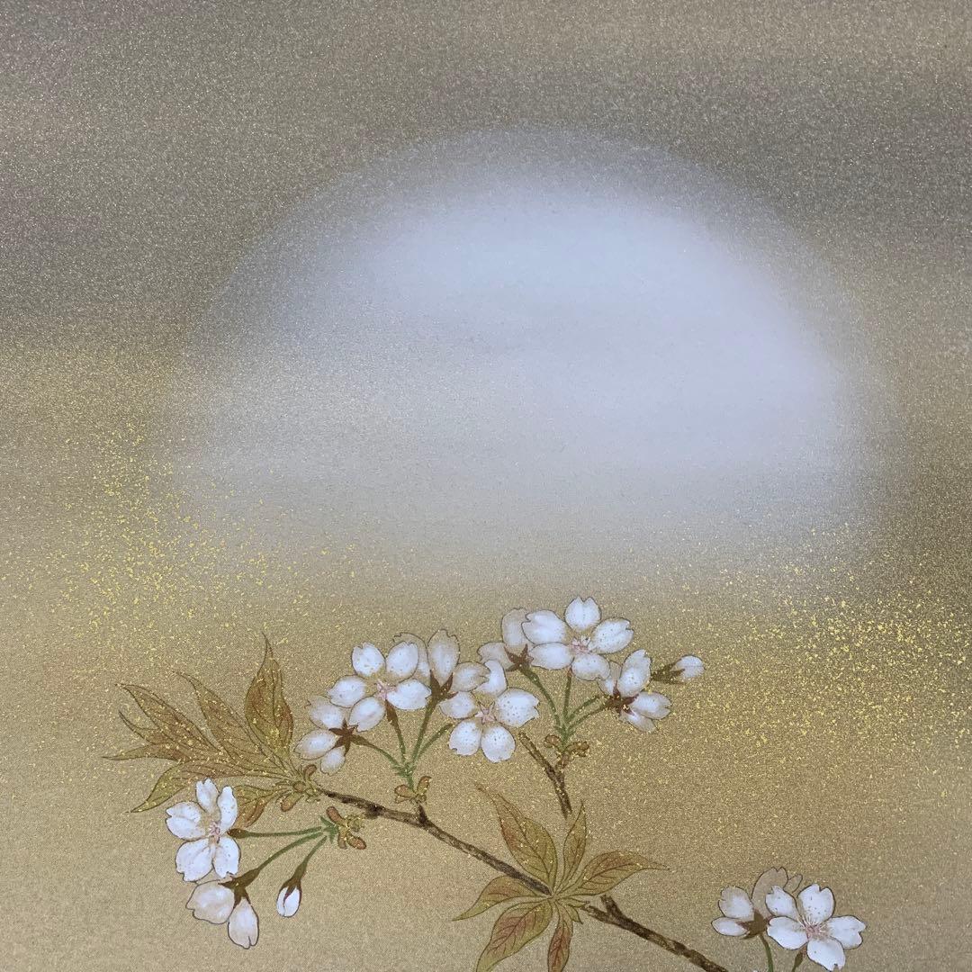 美品 掛け軸 柳沢寿江作 春宵図 桜 共箱 太巻き 縁起物