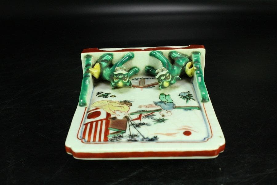 中国美術 色絵 唐子紋 硯屏 文房四宝(K-A944)