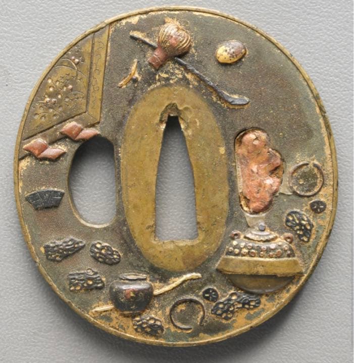 刀鍔 鍔 古瀬 絵銭 刀 江戸期 刀装具 武具 骨董品 アンティーク 古銭 絵銭