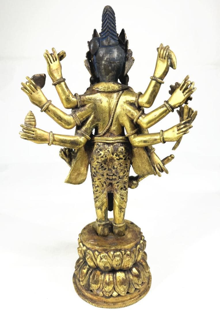 古銅鎏金八臂観音立像 伝世品仏像 仏教美術 ウブ品 入手困難骨董WWST035