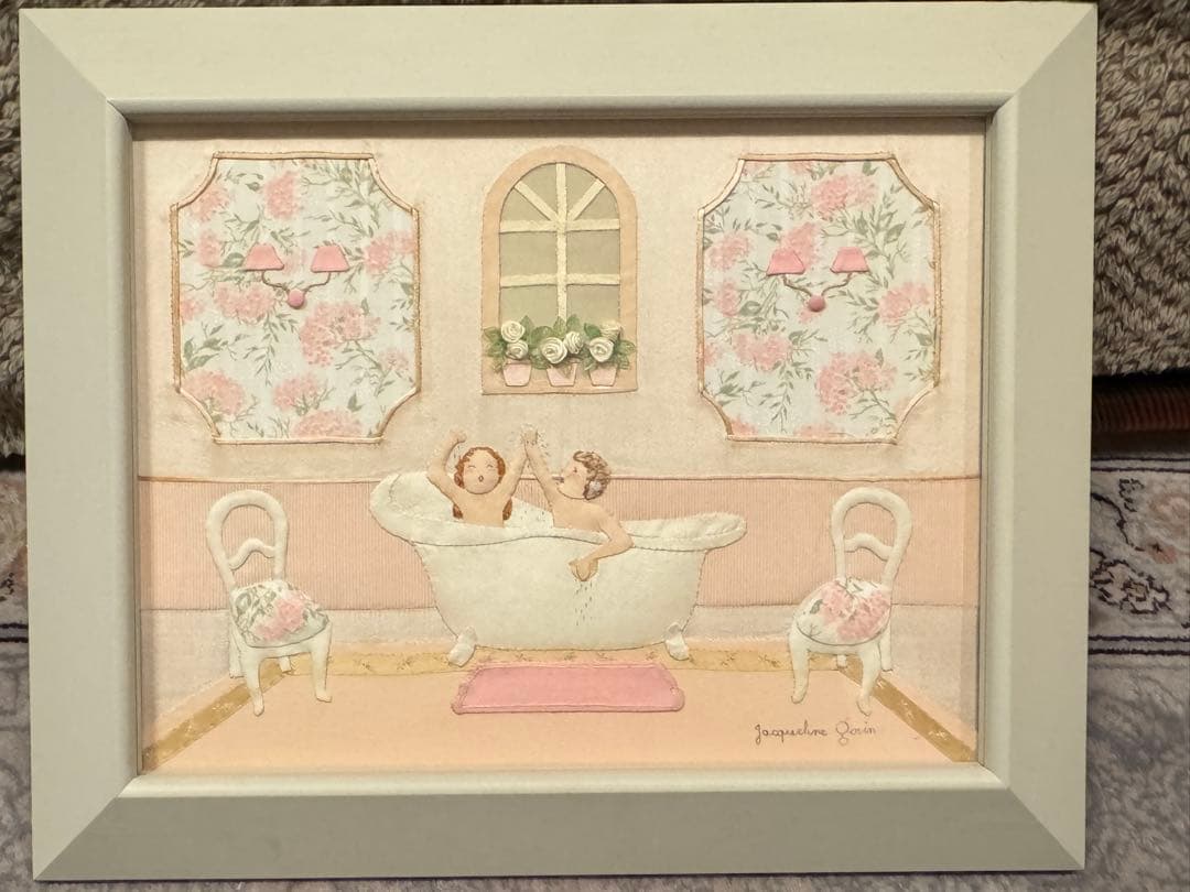 ジャクリーヌコバーン「桃色の浴室」￼ パッチワーク　額外445x 365mm