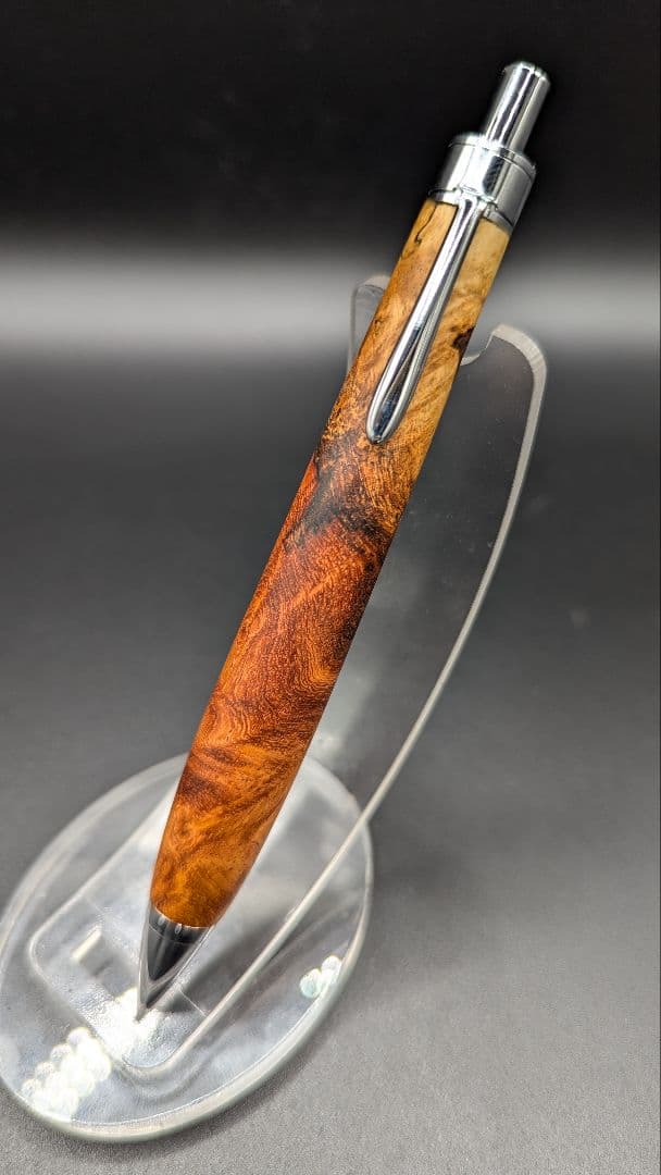 244ペン工房翌檜　花梨　紅白　源平　瘤杢　木軸シャーペン　木軸ボールペン