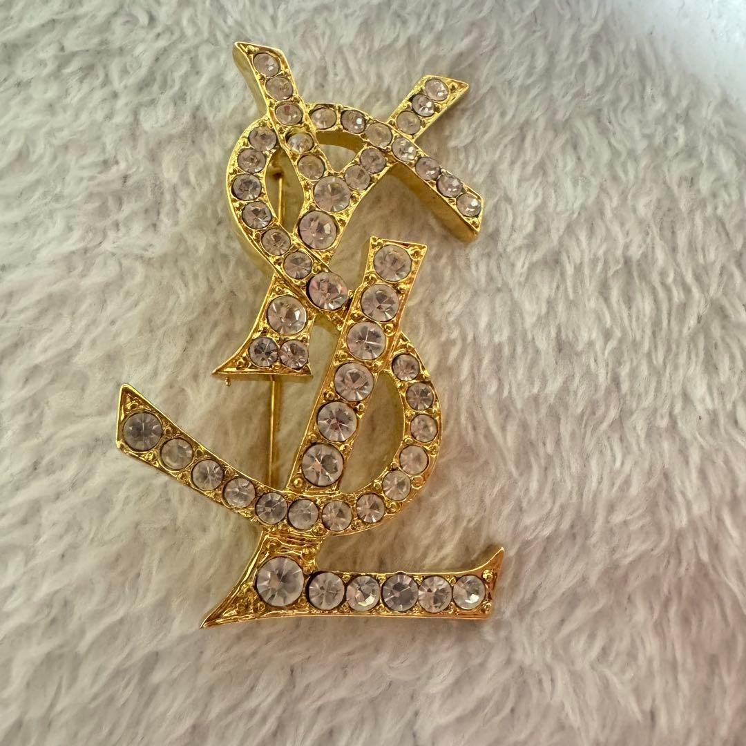 イヴ・サンローラン　ブローチ　YSL ラインストーン　カサンドラロゴ 90's