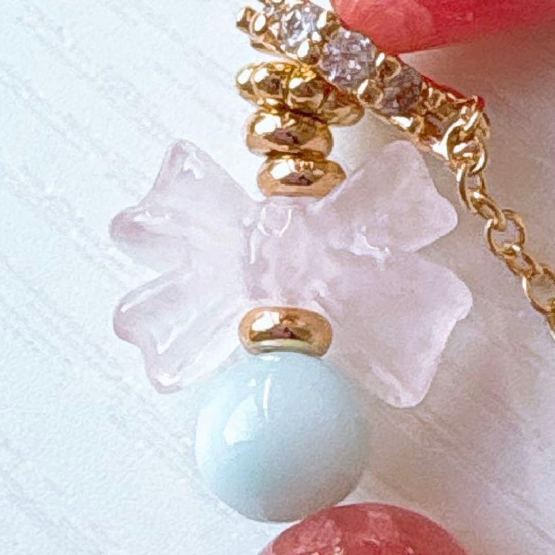 ラリマー ハート＆インカローズ・トルマリン・モルガナイト天然石ブレスレット