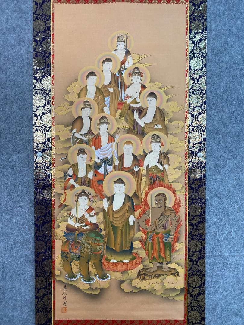 福田素仙 『十三佛』絹本 合箱 金襴表装 岐阜の人 掛軸24102508