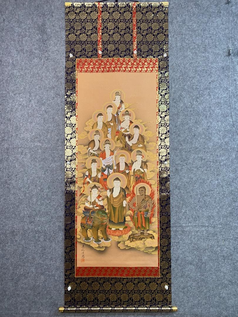 福田素仙 『十三佛』絹本 合箱 金襴表装 岐阜の人 掛軸24102508