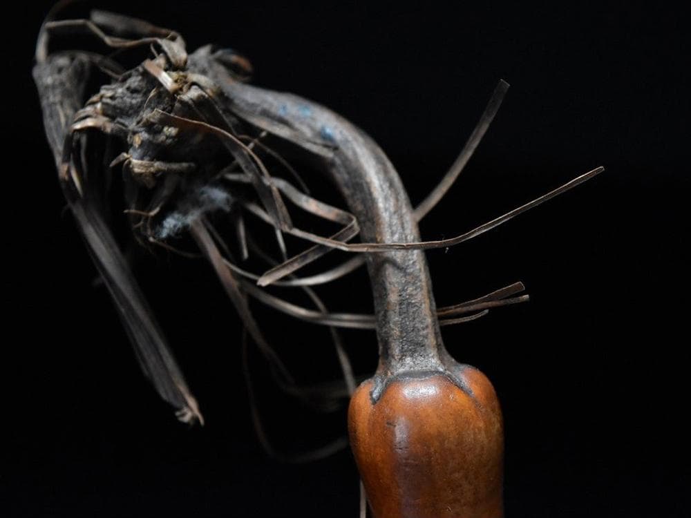 【匏】　★ 匏器 文玩葫芦 ★　清朝期　長頸 茎付 経年色艶　文房珍玩