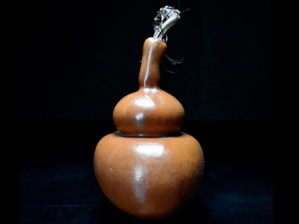 【匏】　★ 匏器 文玩葫芦 ★　清朝期　長頸 茎付 経年色艶　文房珍玩