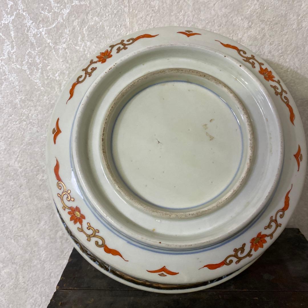 古伊万里　献上手深皿　金蘭手山水窓絵鉢