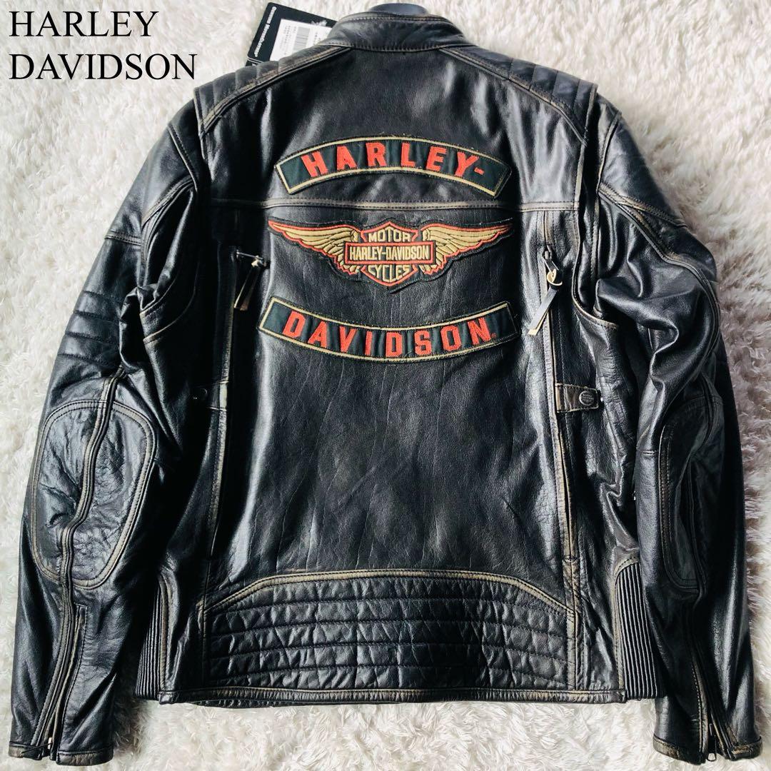 9.5万✨未使用 ハーレーダビッドソン ライダースジャケット 刺繍 ブラック L