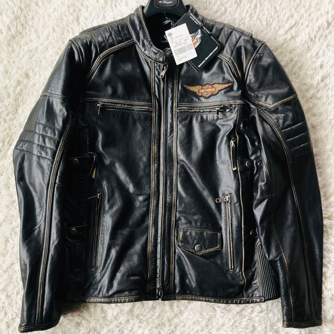 9.5万✨未使用 ハーレーダビッドソン ライダースジャケット 刺繍 ブラック L