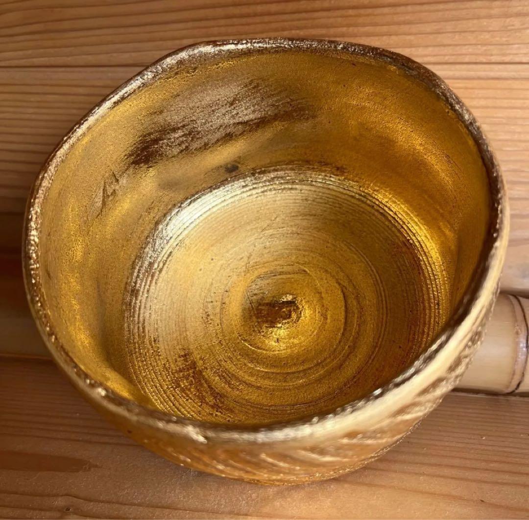 金彩茶碗　陶灼窯　梶原　修　造　金彩捻　茶碗