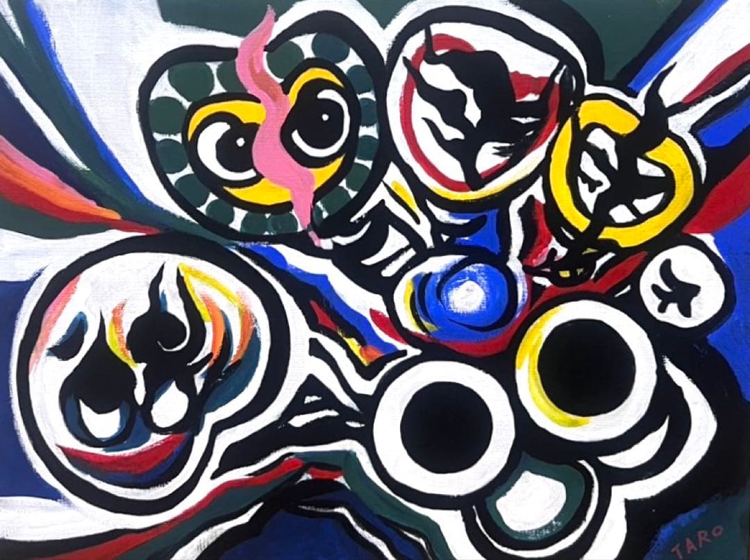 【F6号】藤田嗣治（猫を抱く少女）手描き/表裏サイン有/油彩/裏シール有り/額縁