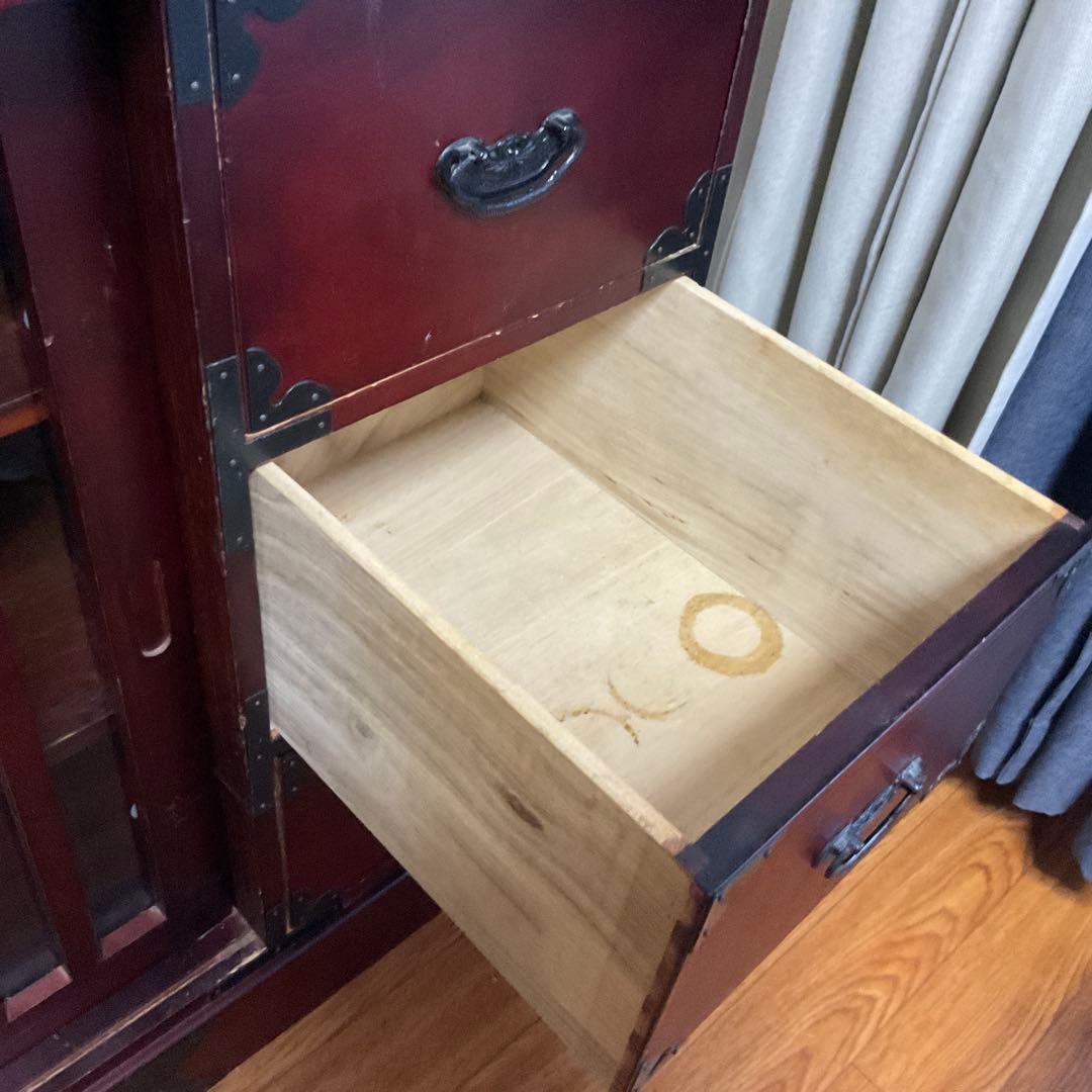 アンティーク調和風木製箪笥 引き出し3つ ダークブラウン