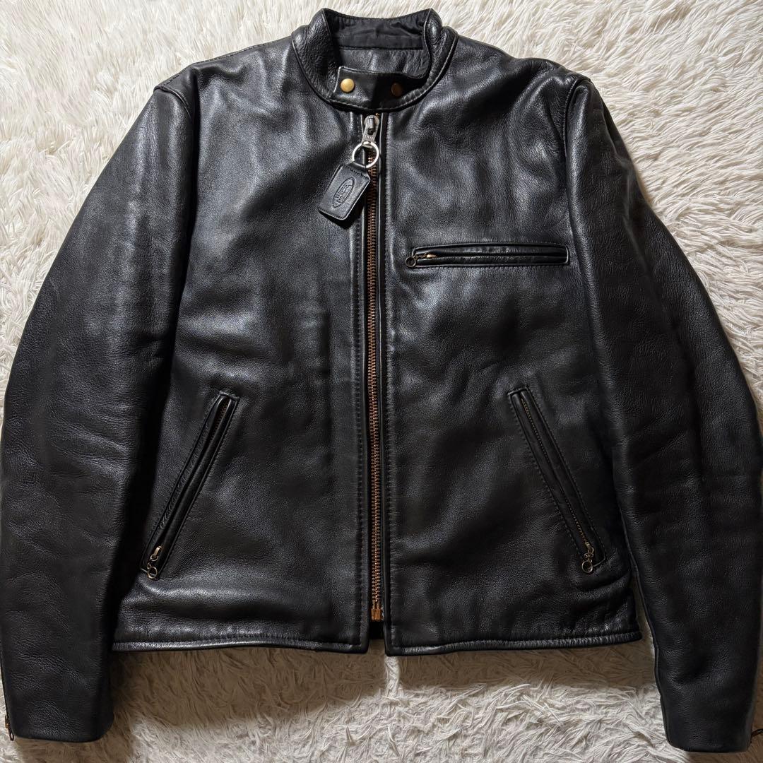 美品/42サイズ■VANSON ライダースジャケット　シングル　本革　ブラック