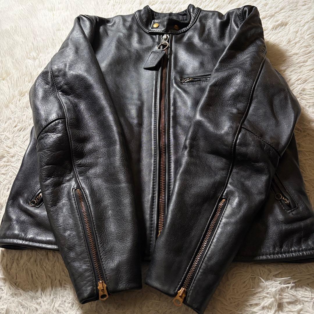 美品/42サイズ■VANSON ライダースジャケット　シングル　本革　ブラック