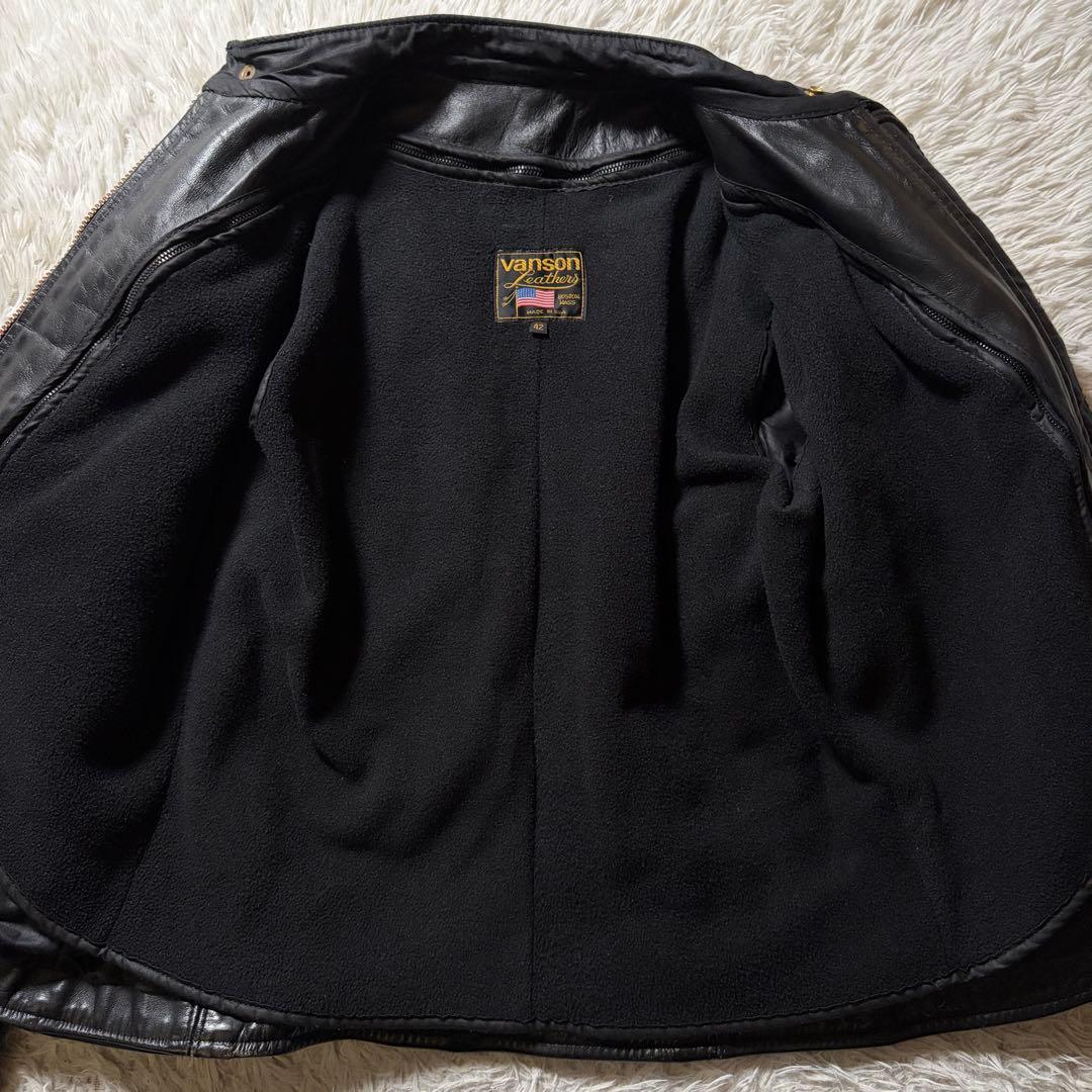 美品/42サイズ■VANSON ライダースジャケット　シングル　本革　ブラック
