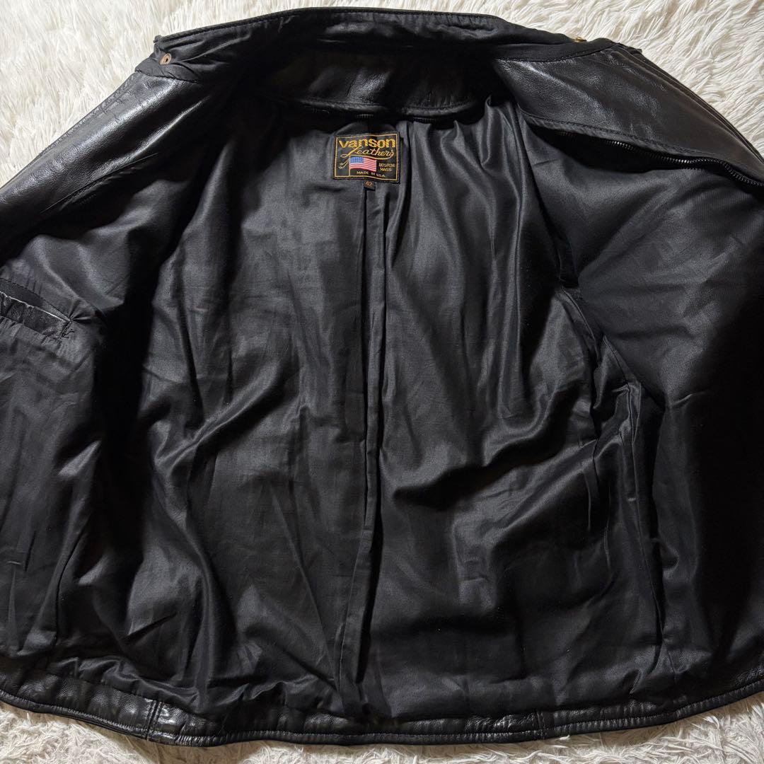 美品/42サイズ■VANSON ライダースジャケット　シングル　本革　ブラック