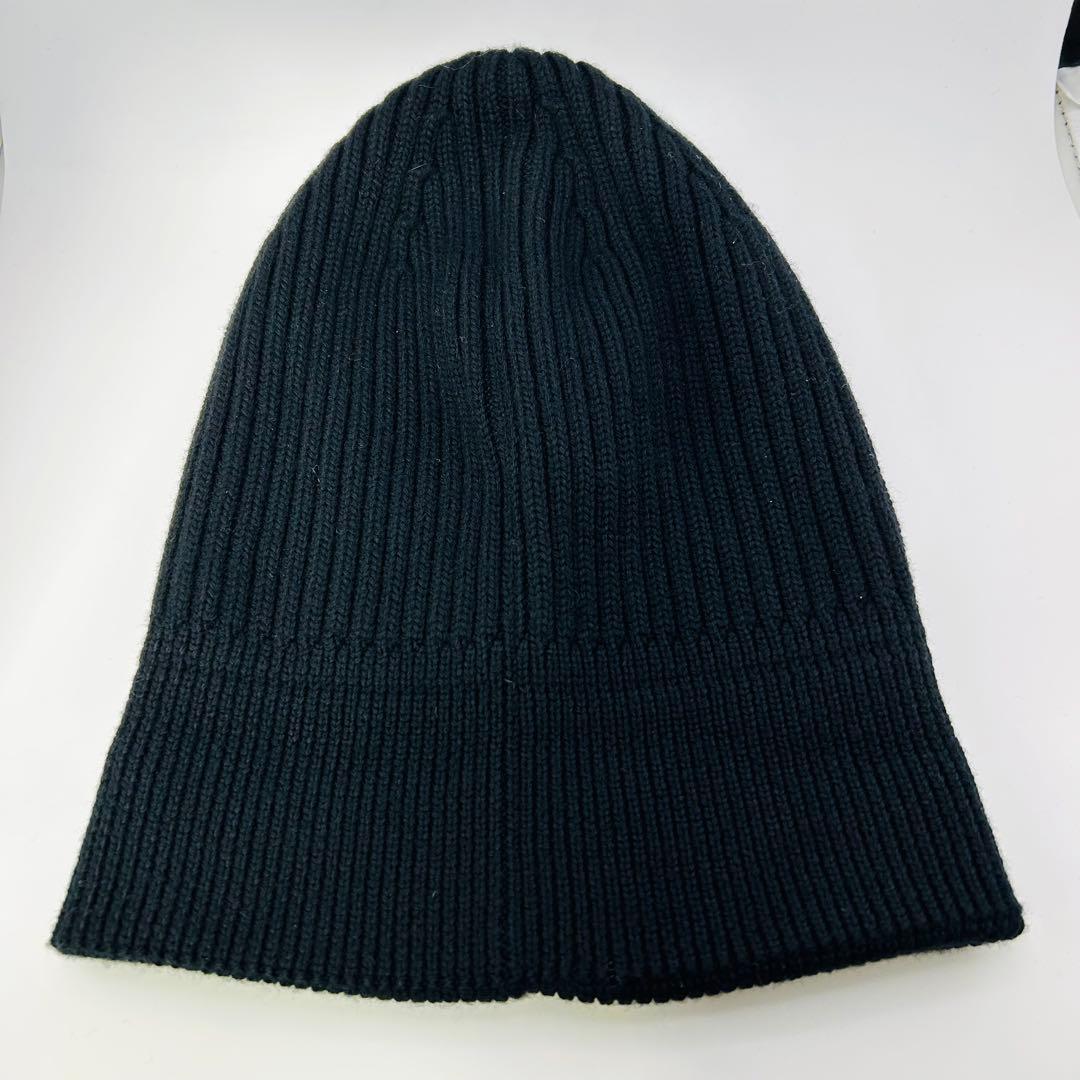 ✨極美品✨　ロエベ　ニット帽　ビーニー　刺繍ロゴ　リブ編み　ウール　ブラック