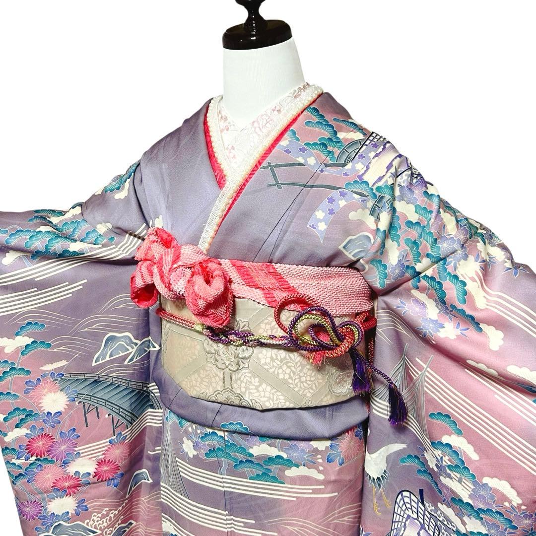 正絹　振袖　7点　フルセット　半衿付き長襦袢