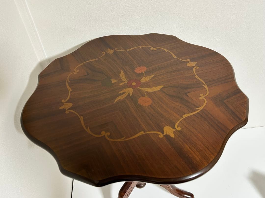 ♪イタリア サイドテーブル 猫脚 象嵌 彫刻 アンティーク♪