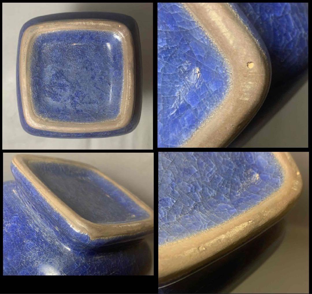 中国 青釉耳付四方形下膨瓶　u6210403