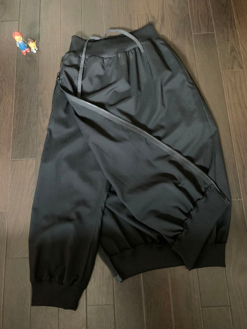 ヨウジヤマモトリミフゥサイドジッパー ブラック リブスカートパンツ