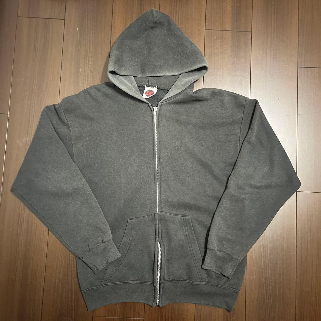 90s usa製 ジップアップパーカー 黒フェード 無地