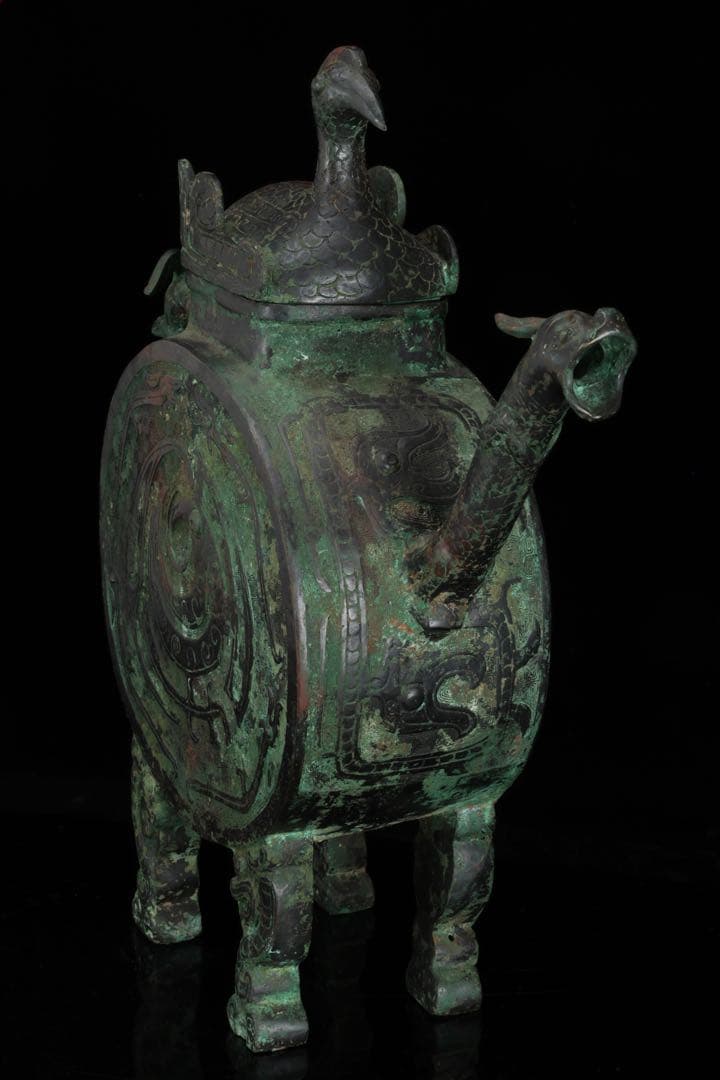 中国古玩 西周〜春秋時代 青銅水器 龍紋鷲蓋青銅器 共箱 古美術 骨董品 唐物