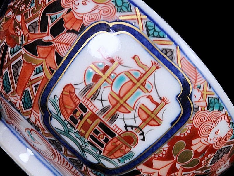 大聖寺伊万里　金襴手　五艘船に南蛮人の図　蓋茶碗　D898AS-CYo