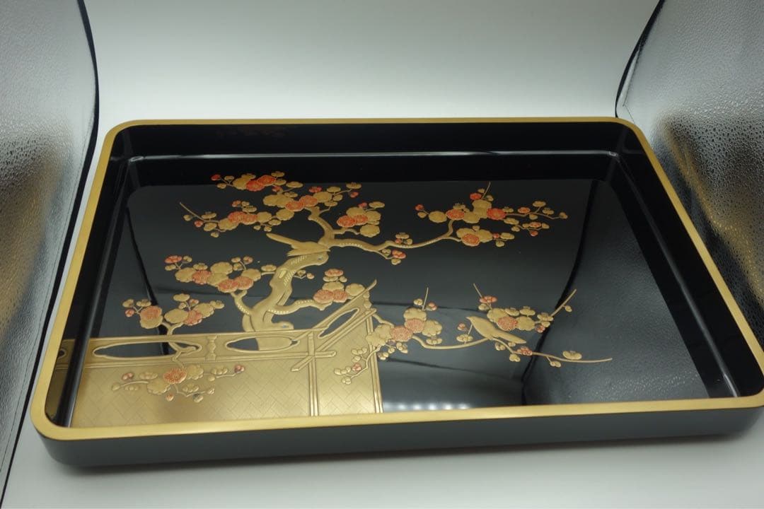 お盆　蒔絵　慶塚　輪島塗　初音　2枚組