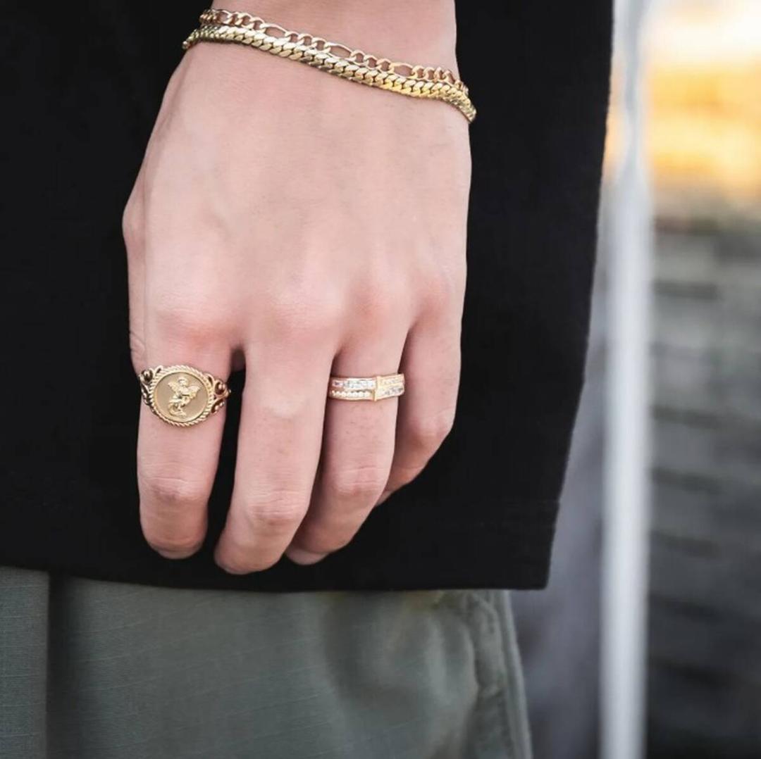 AVALANCHE 10K ゴールド ジルコニア クロス デザインリング 17号